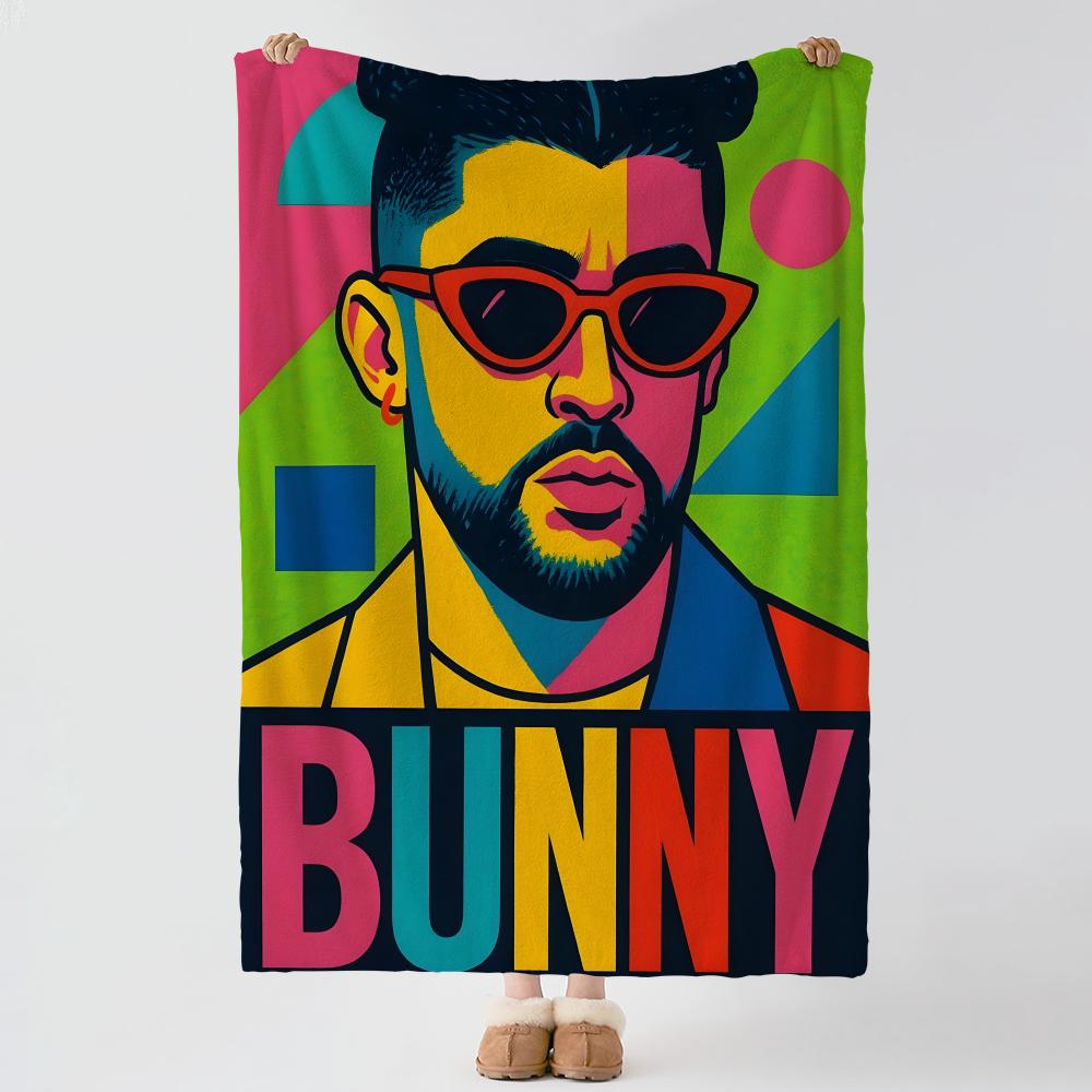 Музыка B-Bad Bunny-y Бросок Толстый Комфорт Фланелевое Одеяло, Многоцелевое Использование В помещении На улице Ежедневный Сон