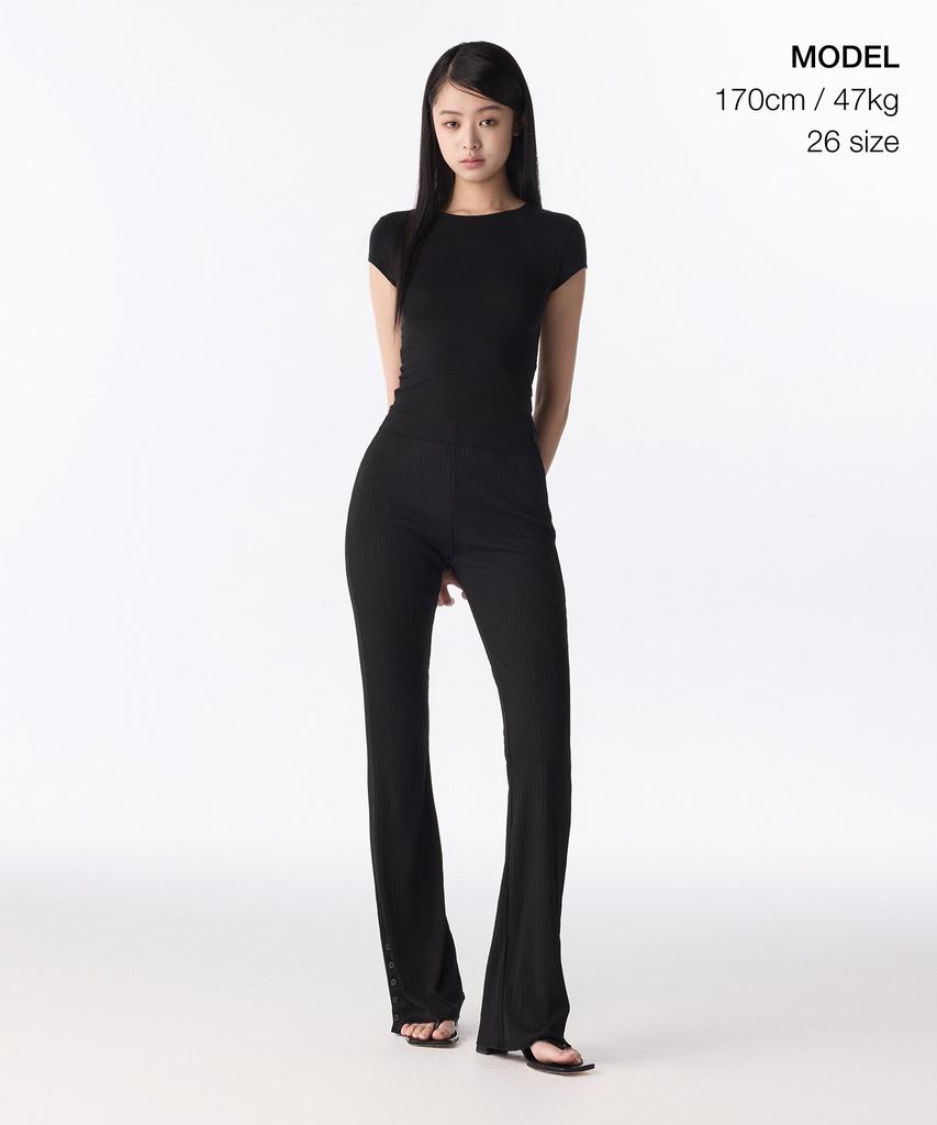 Musinsa Standard Woman Women'S Vertical Texture Side Button Jersey Pants [Black]