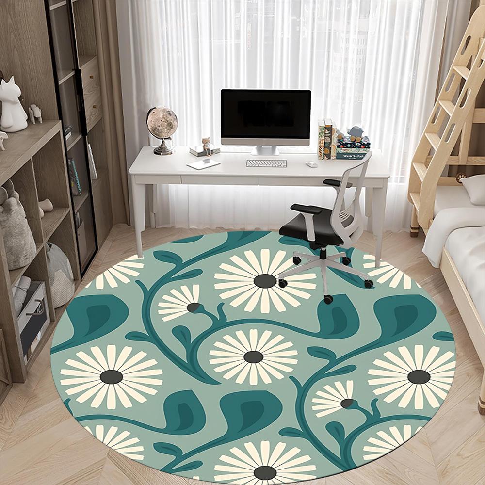 1pc Floral Pattern Office Round Area Rug, Indoor Mat Suitable For Office, Under Office Chairs Bedroom Living Room Home Decor, Room Deco