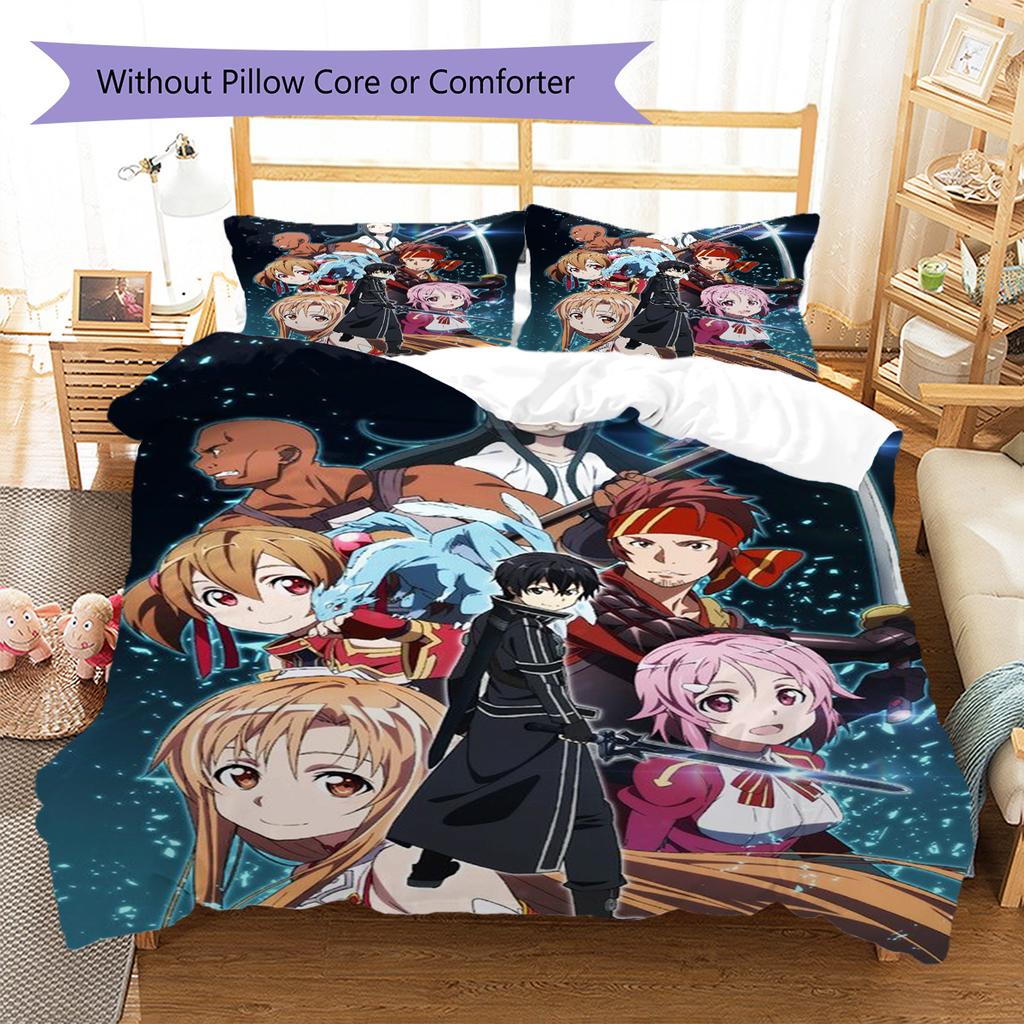 Sword Art Online Pattern Bedding Set Quilt Cover Pillowcase Home Decor Gift (1 * duvet cover + 2 * pillowcase, without core)
