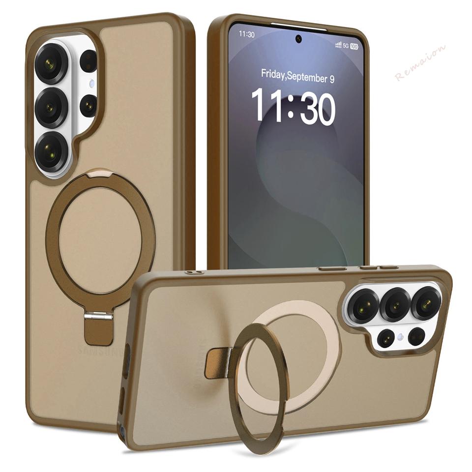 Матовый магнитный чехол для телефона Samsung Galaxy S26 S23 S22 S24 S25 FE Ultra Edge Magsafe Металлическая подставка Защита зарядки Чехол