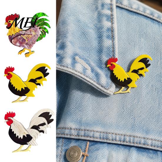 Farm-themed Jewelry Chicken Rooster Brooch Pin, Acrylic Lightweight Farm Whimsical Animal Accessory Jewelry, for Backpacks Hats Jackets Thanksgiving