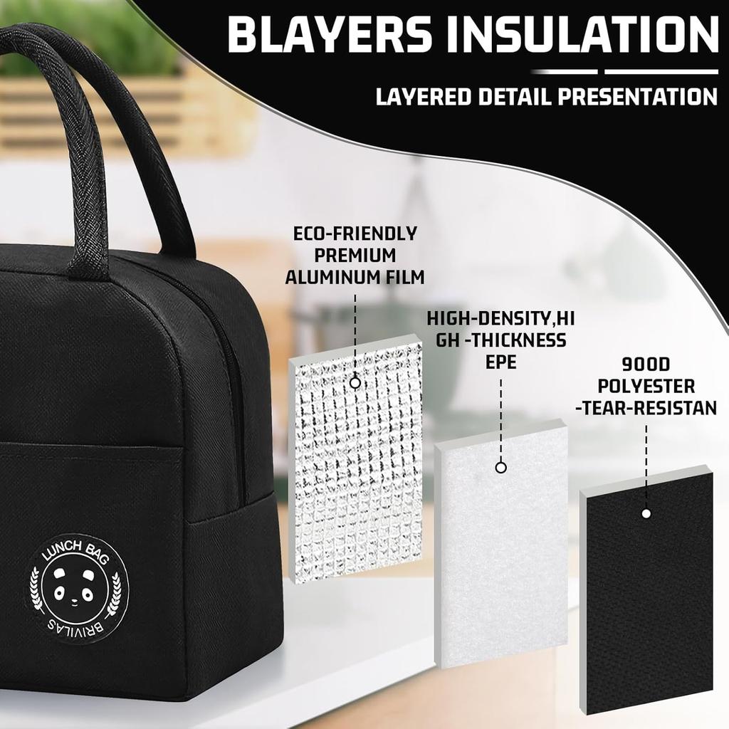 ulated Lunch Bag for Men Women, Small Portable Reble Lunch Cooler Tote Bag, Leakproof Thermal Lunch Box for Work Picnic Travel, Black