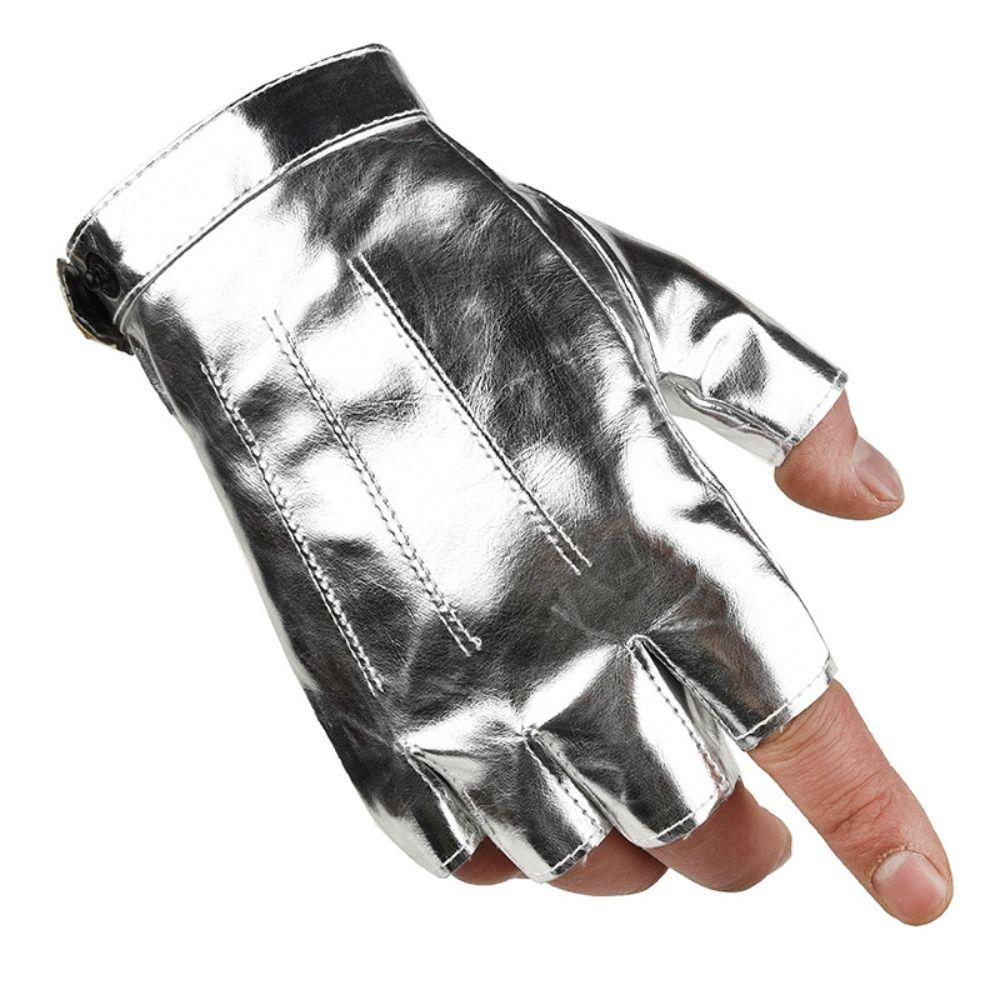Крутые кожаные перчатки для вождения Панк-перчатки для выступлений Модные митенки без пальцев Вечеринка