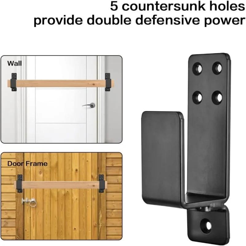 2PCS Heavy Duty Black Carbon Steel Door Barricade Brackets,U-Shaped Security Bar Holders for Wood,Home,Garage,Barn & Shed Safety