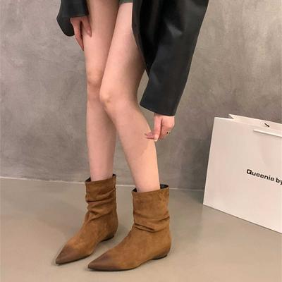 Ботильоны на танкетке из коричневой замши с увеличением внутренней высоты, короткие ботинки, женская обувь 2025 осень, не устают ноги, ретро ботильоны, маленькие ботильоны