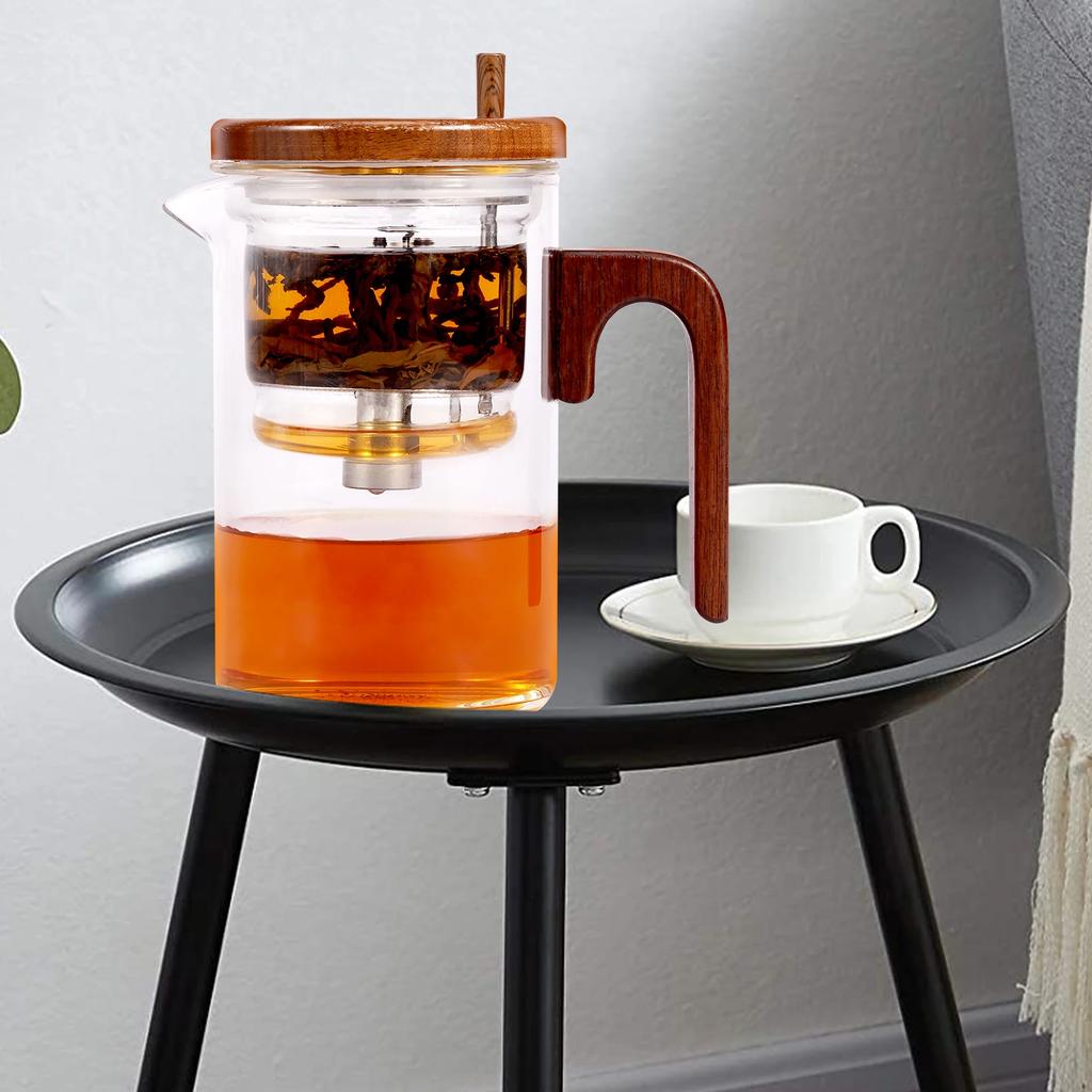 Water Separation Glass Teapot with Wood Handle Leak Proof Glass Tea Infuser Teapot Easy To Clean Tea Water Separation Teapot