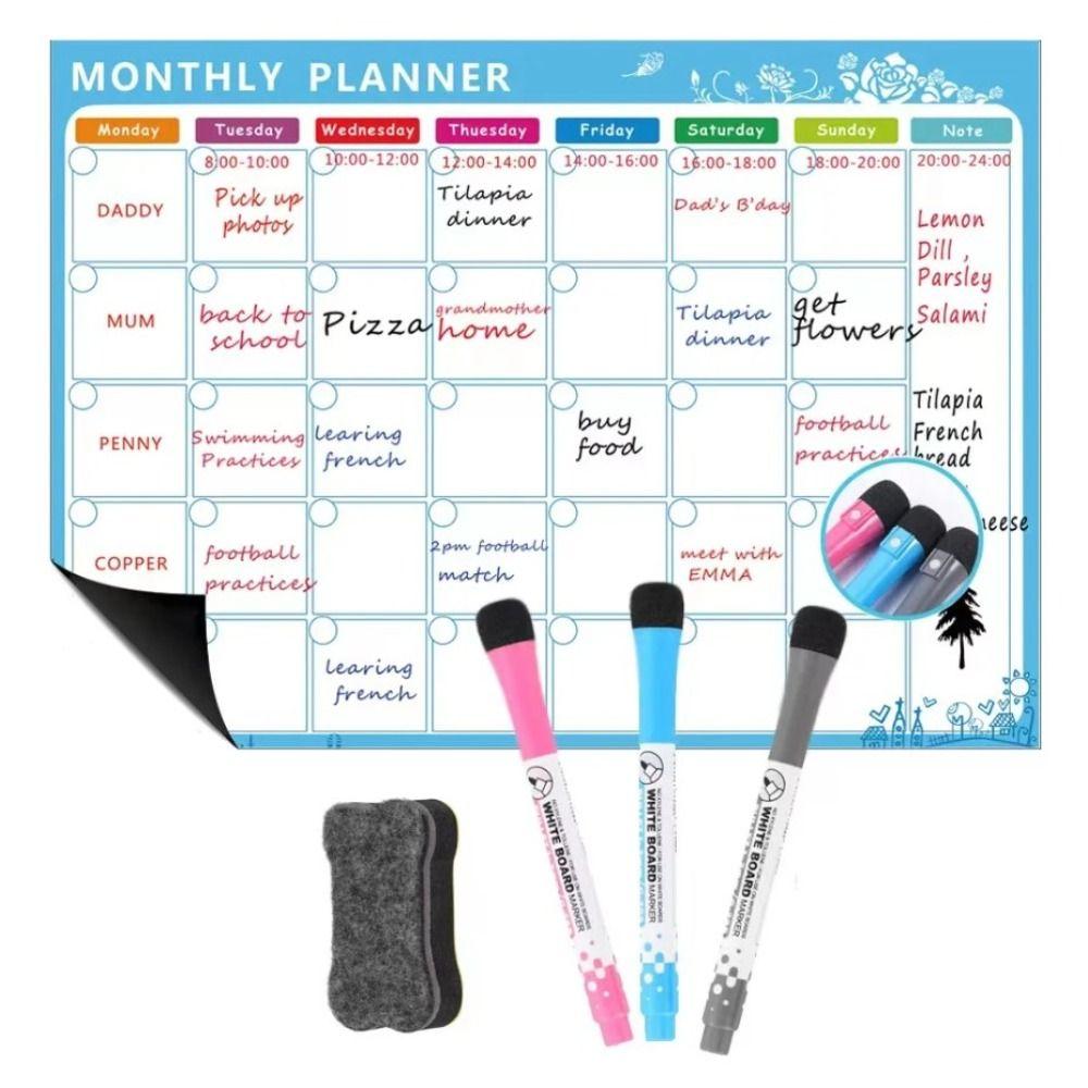 Erasable Magnetic Monthly Planner A3 Message Organizer Simple Whiteboard Calendar  Office