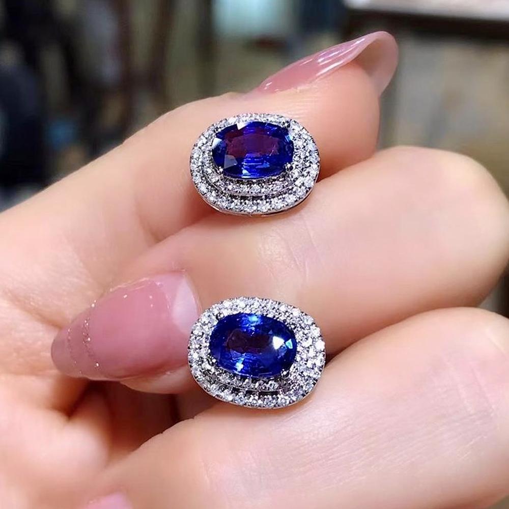 Серьги-гвоздики Huitan Sparkling Blue/White CZ, простые, овальной формы, элегантные, женские, аксессуары для прокалывания ушей, украшения для свадебной вечеринки