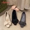Модные Aphixta Элегантный бант Вельветовый верх Женские туфли-балетки Неглубокие Слипоны Лоферы Женские Серые Сладкие Туфли Мягкая Подошва Женская Обувь
