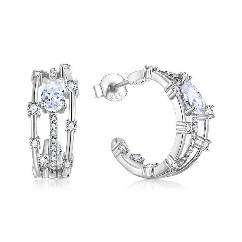 Серьги-гвоздики из стерлингового серебра S925 с цирконием для женщин - Роскошный высококачественный дизайн