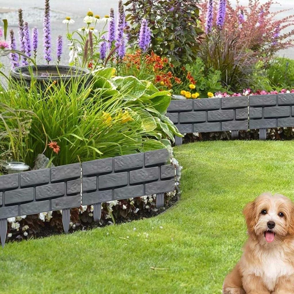 Садовый газонный бордюр Ограждение Уличные бордюры под кирпич и камень Без копания Соединяющиеся Ландшафтные бордюры Декоративные ландшафтные наборы Пластик 5 шт. (Серый-5шт)