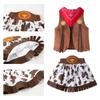 Childrens Cowgirl Role Play Costume Set 4Pcs Western Vest Pants Hat and Short Skirt Performances Wear