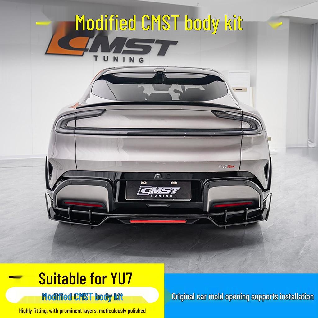 YU7 CMST Style Sports Modification Kit: Gloss Black ABS Front Lip, Rear Bumper, Side Skirts, Rear Spoiler Upgrade.