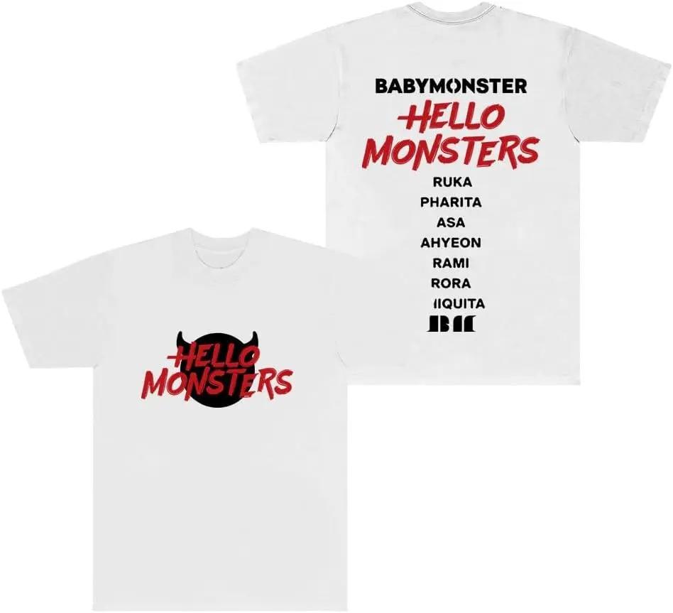 Korean Babymonster T-Shirts Hello Monsters World Tour Merch Tee Cosplay Unisex Fashion Crewneck Short Sleeve Top Breathable Soft