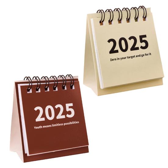 2Pcs 2025 Desk Calendar Mini Desktop Standing Flip Calendar Portable School Stationery Learning Planner Pocket Calendar