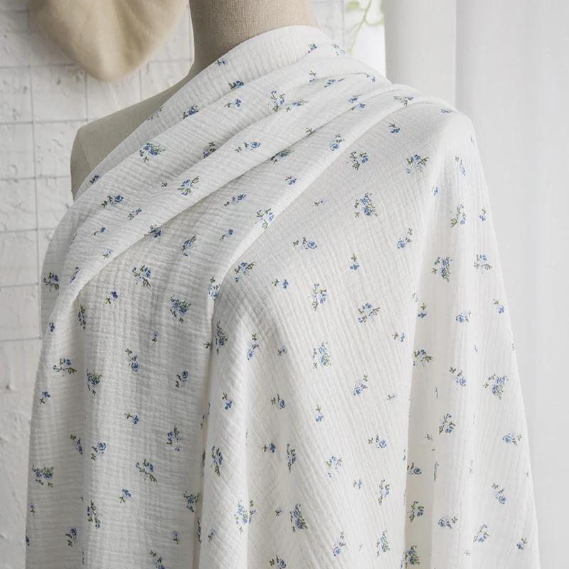 135x50 см/500 см Чистый хлопок с принтом, двухслойная креповая ткань, для изготовления мягкой пижамы, одежды, одеяла, ткань для DIY одежды