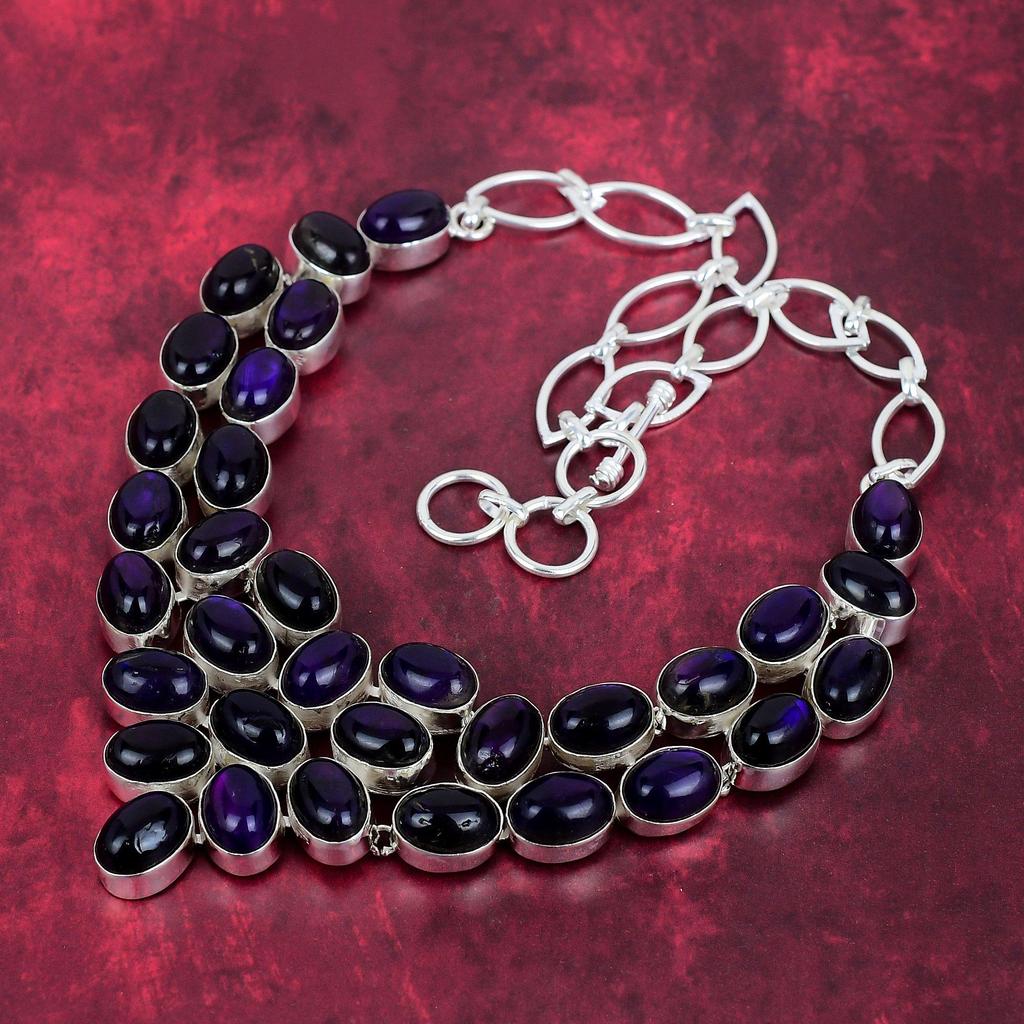 Purple Flash Labradorite 925 Solid Sterling Silver Necklace, With Adjustable Chain, Handmade Gemstone Jewelry, Necklace For Memorial Day