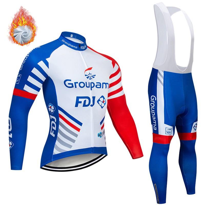 Mens Fleece Cycling Jersey Long Sleeve Winter Thermal Bike Top Road Mountain Biking