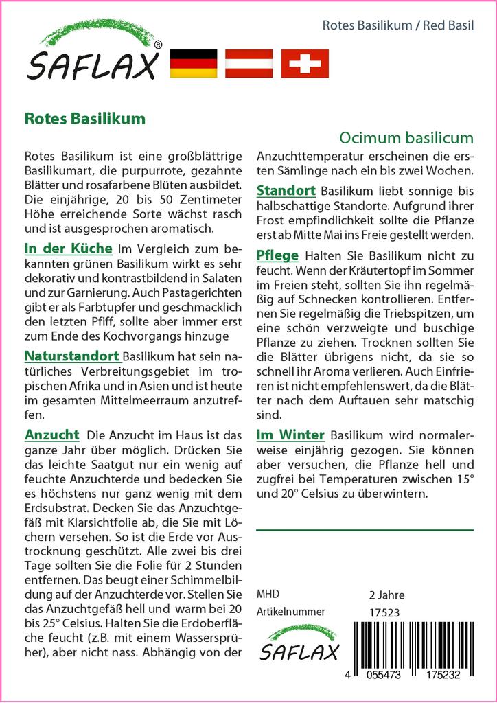 SAFLAX Garden in the Bag - Базилик красный - 200 семян - С субстратом в подходящем пакете - Ocimum basilicum