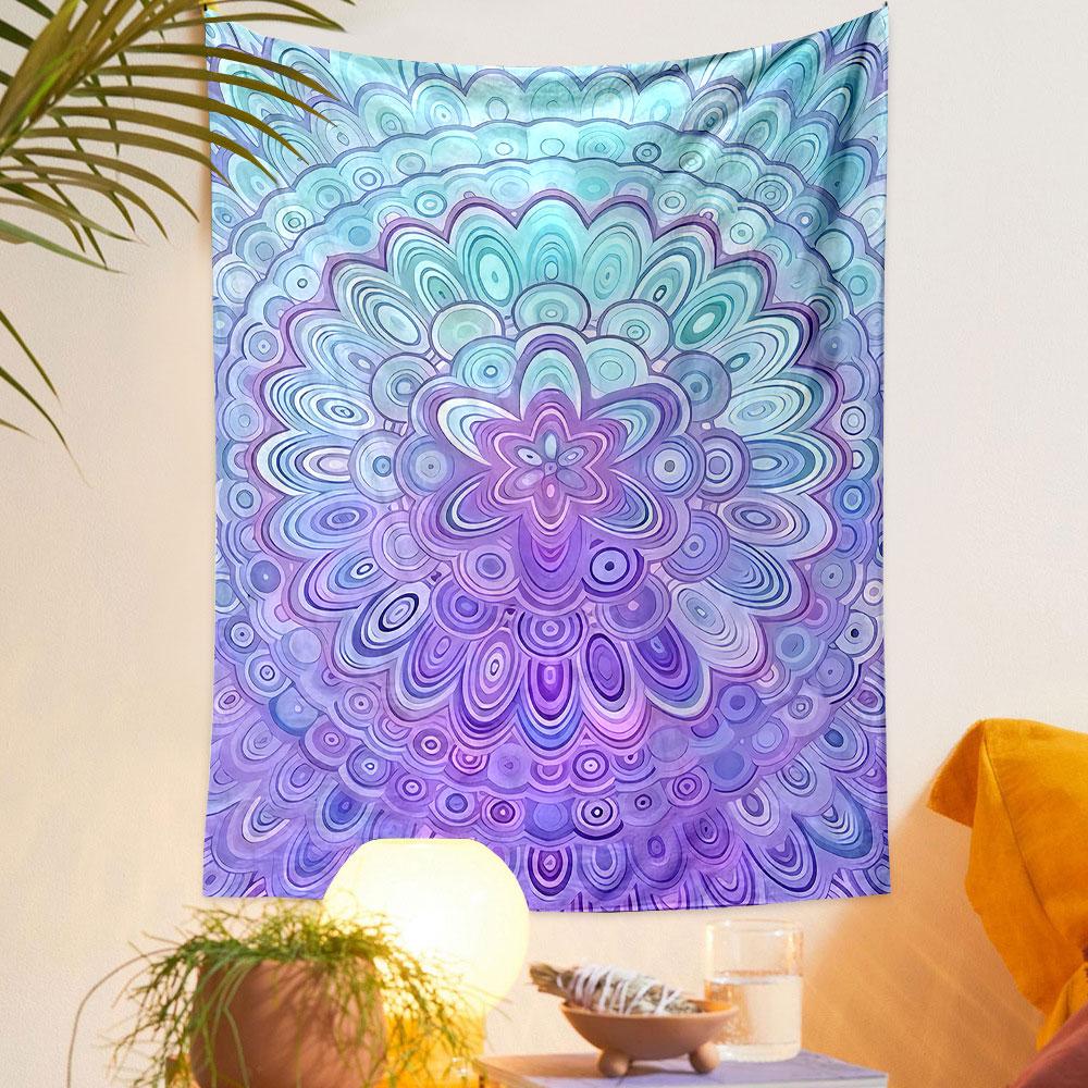 Mandala Pattern in Purple and Blue Tones Patterned tapestry home decor, suitable for bedroom and living room, gift