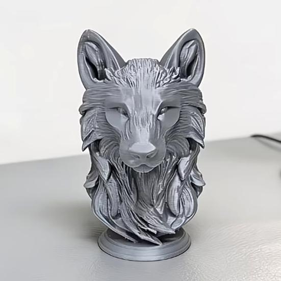 3D-печатная фигурка головы волка, реалистичная статуэтка головы волка на круглой подставке, скульптура головы дикого животного для дома, офиса, книжной полки