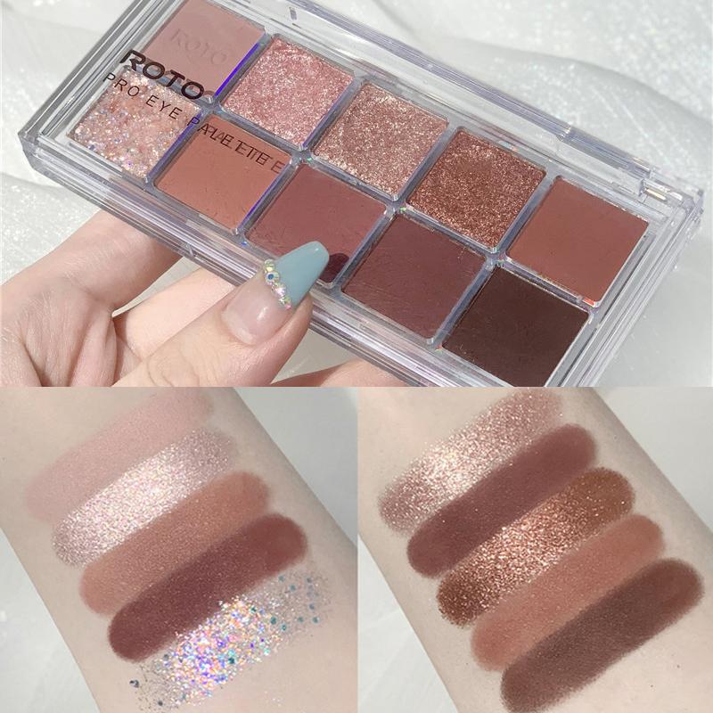 ROTO Акриловые матовые блестящие дымчатые тени для век Палитра блестящих теней для век с мерцанием и сиянием Палитра теней для макияжа Телесные пигменты для глаз