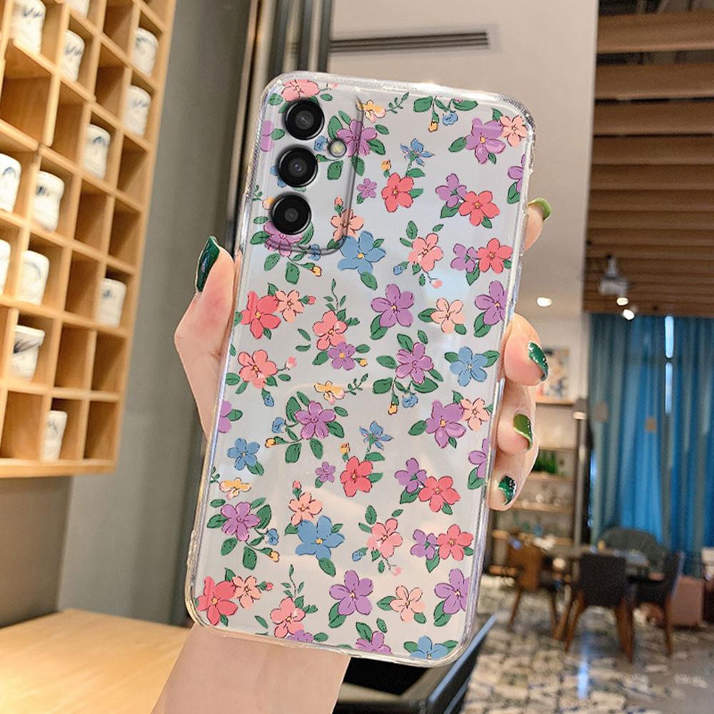 Для Samsung Galaxy M14 M13 M54 M53 M34 M15 M35 M23 M33 M55 M22 F23 F15 F55 Note 10 Pro Lite Прозрачный Чехол-Накладка с Цветами и Растениями для Телефона