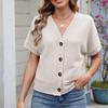 Women's Fashionable And Versatile Casual V-Neck Knit Button Short Sleeve Cardigan Top