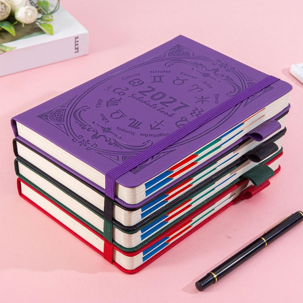 A5 2027 Constellation Pattern Calendar Notebook PU Leather Wear-resistant Schedule Planner Notepad Constellation Cover English