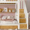 [315421234WAA]Bunk bed, frame made of pine wood and MDF, children's bed with 4 compartments in the stairs, 2 drawers, White+Natural, 90x200cm