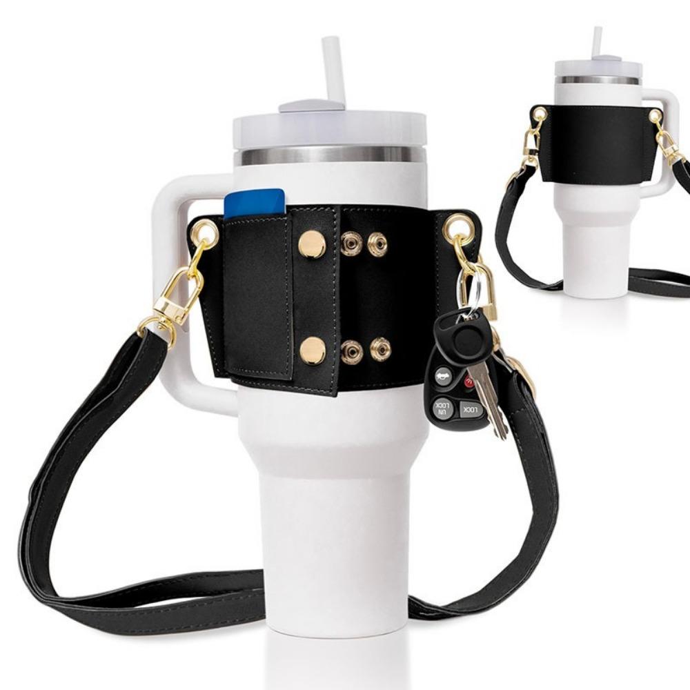 With Strap Water Bottle Holder PU Leather Bottle Sling Holder  For Stanley 30oz & 40oz Tumbler