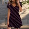 Летняя мода женские V-образный вырез короткий рукав полосатый принт платье сексуальные короткие юбки платья