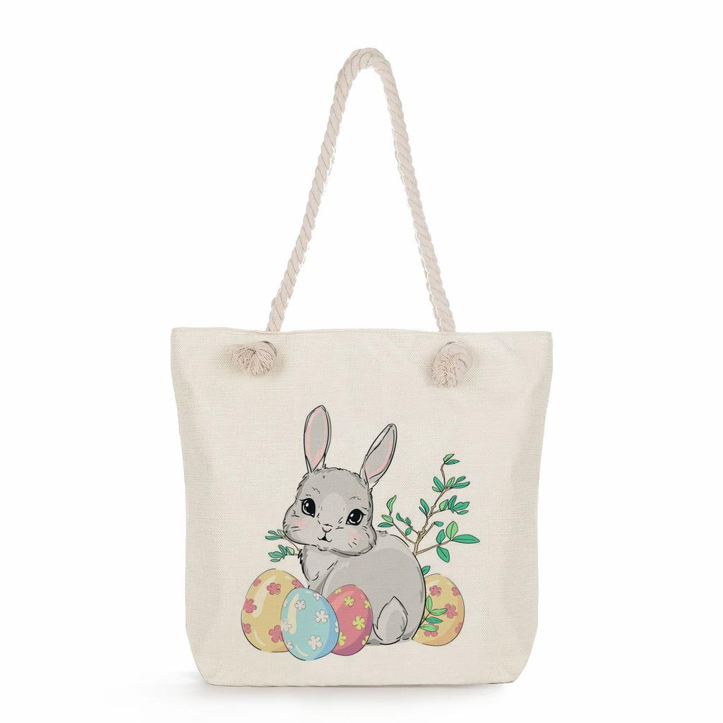 Creative Rabbit print thick rope single-shoulder beach bag 7247 CLE