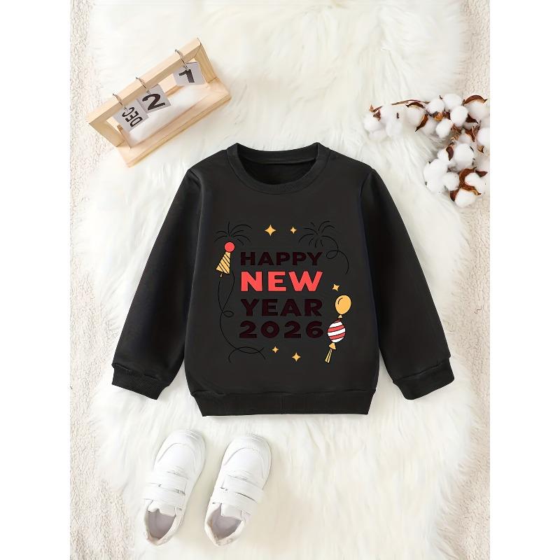 Kids Sweatshirt Round Neck Sweatshirt , Featuring Fireworks, Balloons & More Festive Elements, Versatile & Comfortable Design