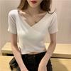 Short Sleeved T-shirt Women's Summer Women's High Waisted Sexy Short Ice Silk Knitted Top Tight and Trendy