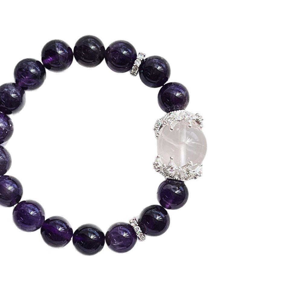 10M High Quality Grape Purple Natural Amethyst Milk White Crystal Bracelet Bracelet.
