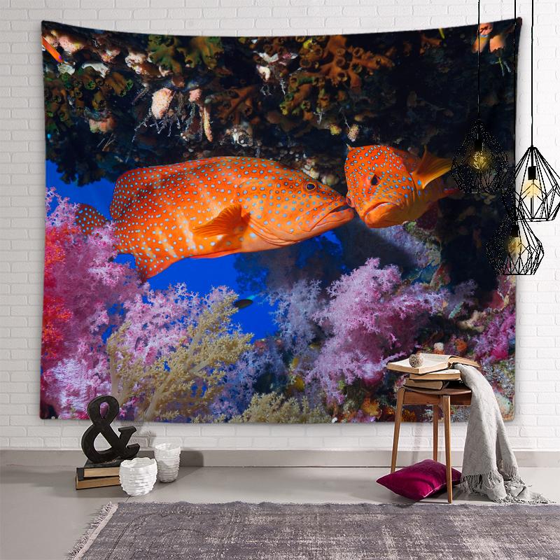 Underwater World Tapestry Sea Life Wall Art Aesthetics Decoration Wall Hanging Bedroom Dormitory Room Aesthetics Home Decoration