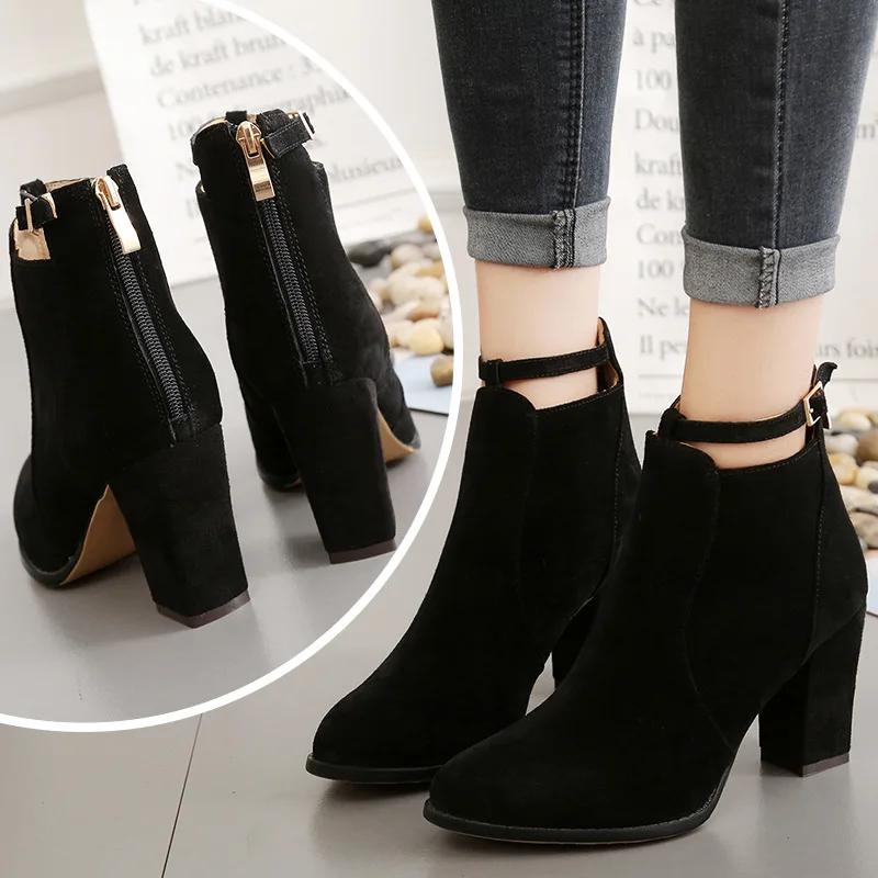 Fashion New Autumn Winter Women's Boots with Thick Heels and High Heels Fashionable Back Zipper Plus Size43 Short Boots Women Shoes