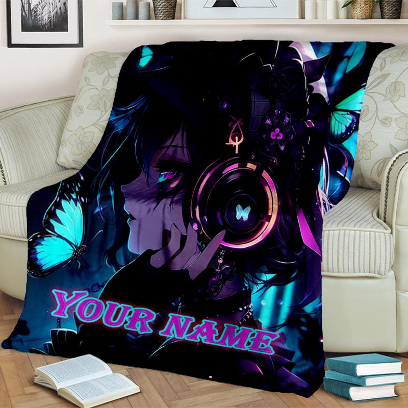 1PC Custom Name Ethereal Butterfly Dreamscape flannel blanket versatile,all-season throw suitable for the living room,bedroom,camping,travel,and gift