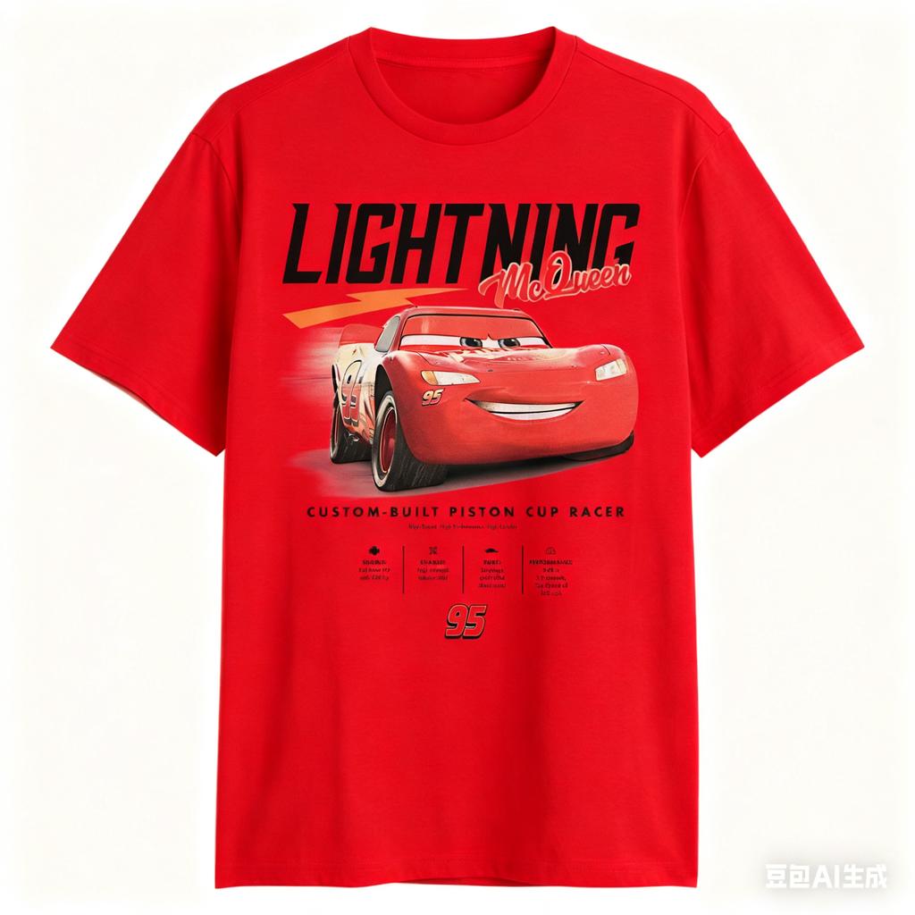 Pixar Trendy Casual Loose Fashion Shortsleeved Car Story Lightning McQueen Statistical Adult Tshirt