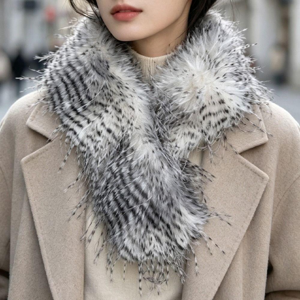 Cross Faux Fur Scarf Thick Winter Plush Scarf Fleece Neck Gaiter Shawl Wrap Daily