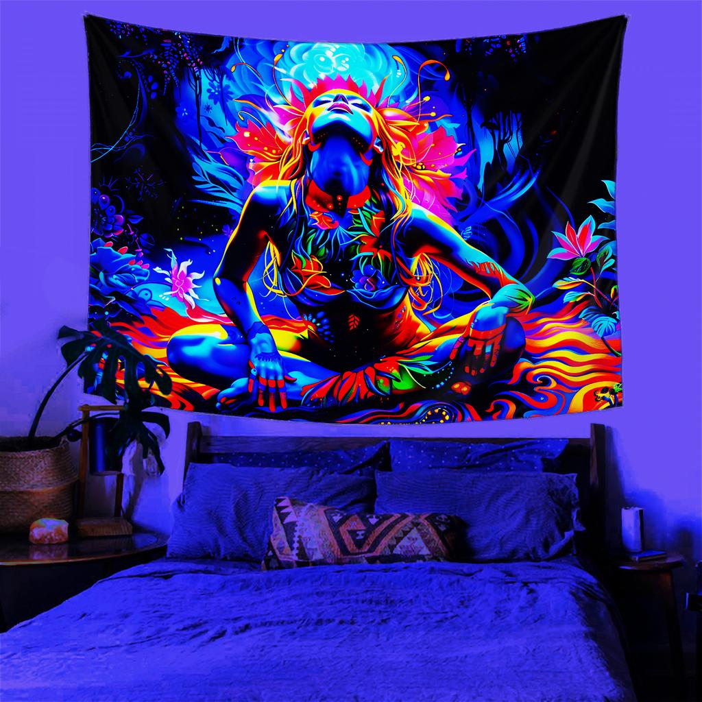 VIKAMA Cyberpsychedelic Natural Goddess Tapestry Living Room Sofa Background Wall Bedroom Bedhead Decoration Tapestry