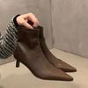New Satin Pointed Toe Short Boots Women Thin Heels Stretch Sock Boots Elegant Ladies Fashion High Heels Pumps Female Ankle Boots