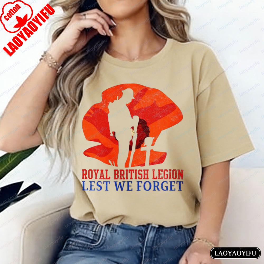 Remembrance Day Tee Poppy Soldier  Printed Tshirt British Legion Casual Tops Vintage Classic Fashion Patriotic Women Clothes