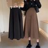 Women Midi Skirt High Waist A-Line Skater Skirt Solid Color Large Hem Commuting Style Office Lady Skirt Workwear