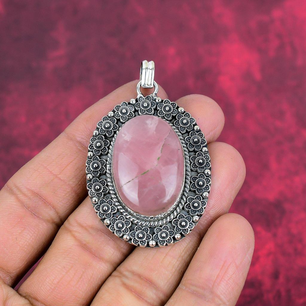 Ювелирные изделия из стерлингового серебра 925 пробы с розовым кварцем, великолепные серебряные ювелирные изделия ручной работы в подарок для женщин