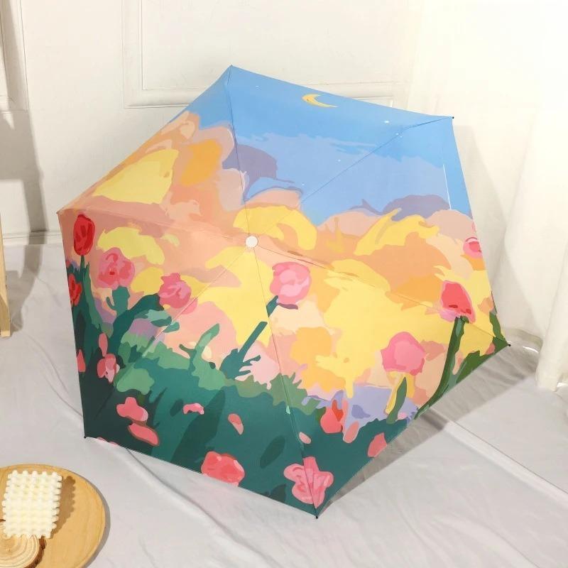 Portable Sun Umbrella Sunny and Rainy Umbrella Mini Pocket Cute Color Folding Umbrella Black Rubber UV Protection Sunshade