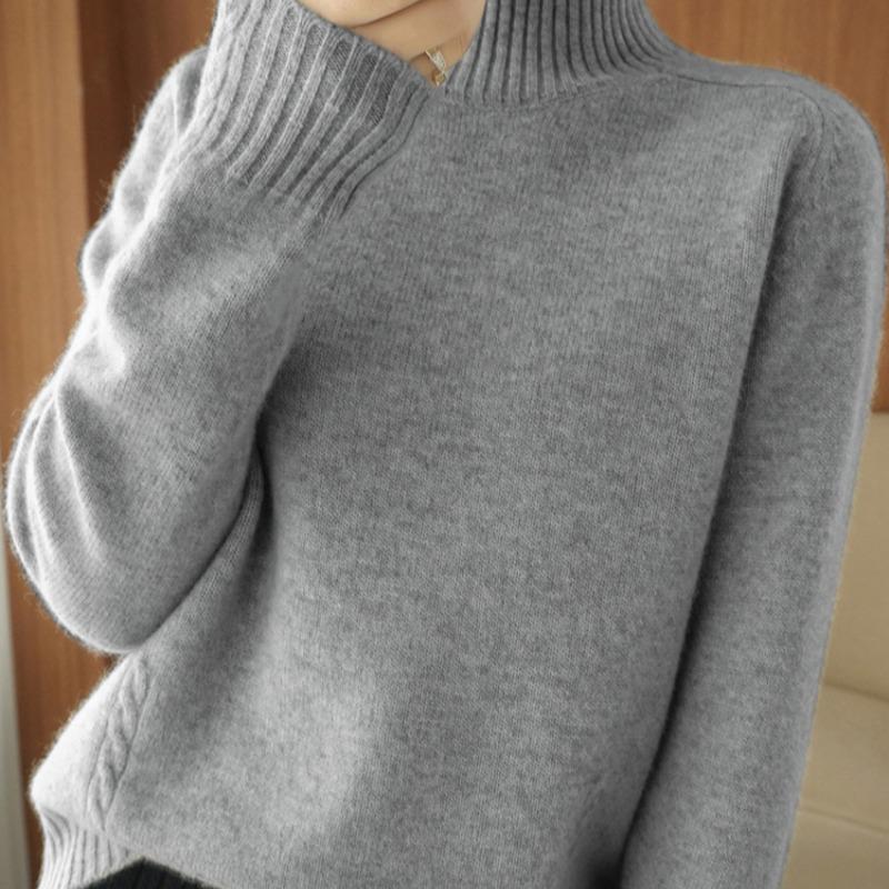 Осень-зима, полувысокий воротник, свитера, женские, модные, с длинным рукавом, повседневные, теплые, вязаные, женские, элегантные, однотонные, тонкие джемперы 25397