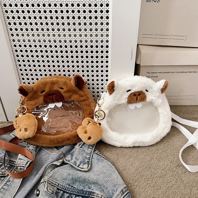 Kapibara cute perspective small round bag girl soft-hearted girl daily versatile messenger bag plush capybara pain bag